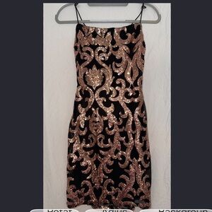 Windsor Black Mini Dress with Rose Gold Sequin Overlay